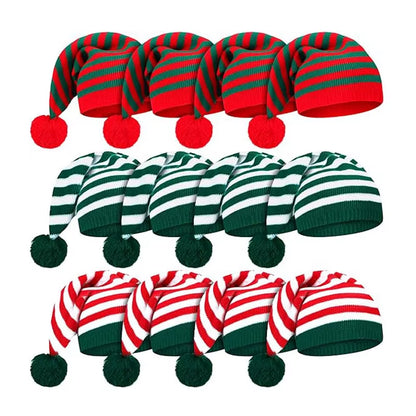 Festive Stripe Knit Christmas Hat - Unisex Red Winter Hat for 2025 New Year Celebrations & Holiday Gifts