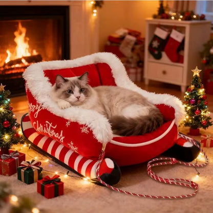 Sled-Shaped Christmas Pet Bed - Washable Dog & Cat Hammock with Anti-Slip Bottom for Small & Medium Pets