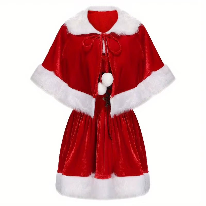 Enchanting Winter Christmas Elf Dress with Cape - Ideal for Holiday Parties & Festive Celebrations
