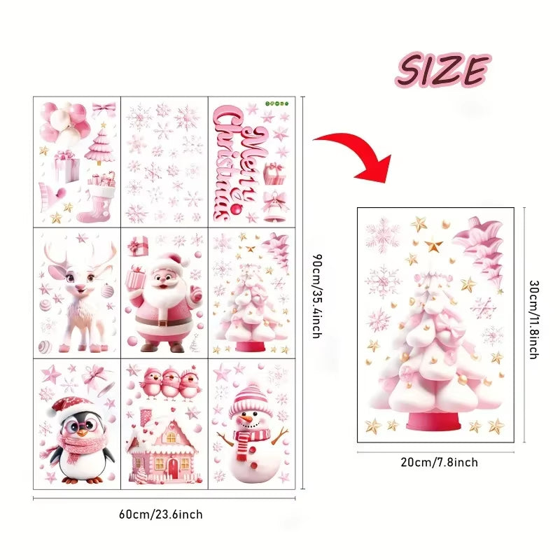 Festive 9-Pack Christmas Window Clings - Adorable Santa, Snowman, and Reindeer Glass Stickers for a Magical Winter Wonderland Decor!