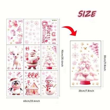 Festive 9-Pack Christmas Window Clings - Adorable Santa, Snowman, and Reindeer Glass Stickers for a Magical Winter Wonderland Decor!