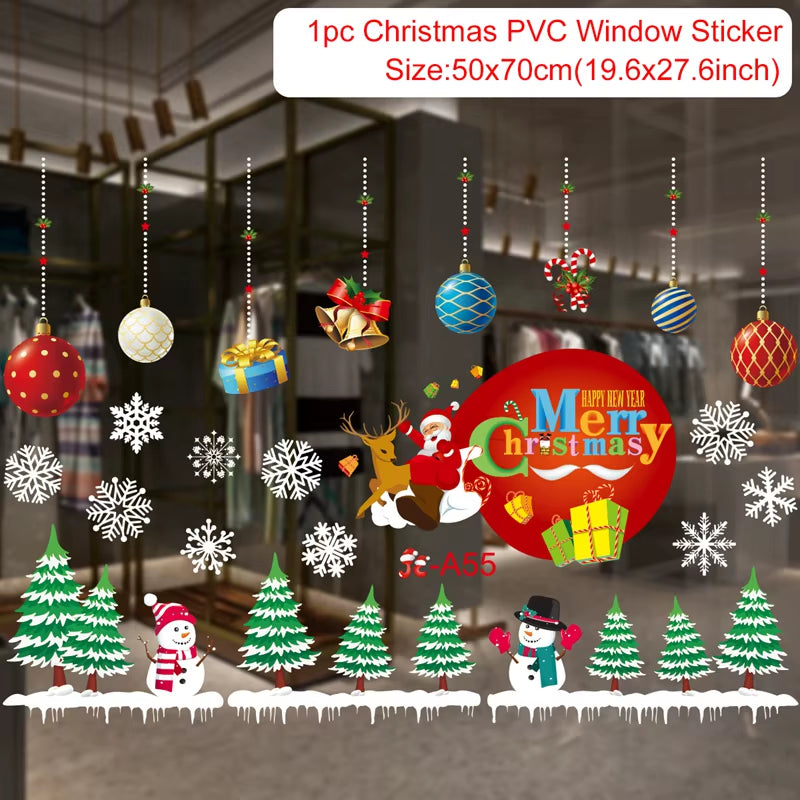 Merry Christmas Window Stickers - Festive Decorations for Home & Kids Room - New Year 2026 Wall Stickers