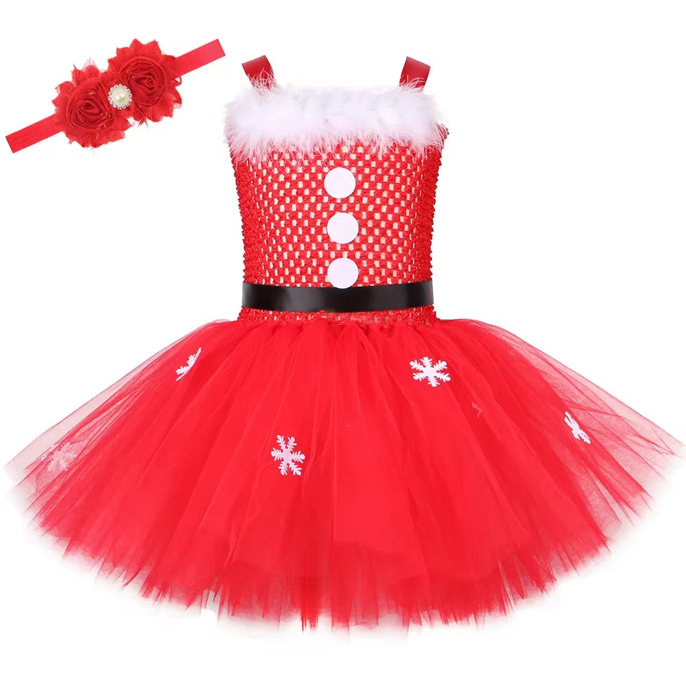 Girl Christmas Snowman Elk Xmas Costumes for Kids New Year Animal Deer Dress up Children Jungle Party Cloth Red Tutu Dress