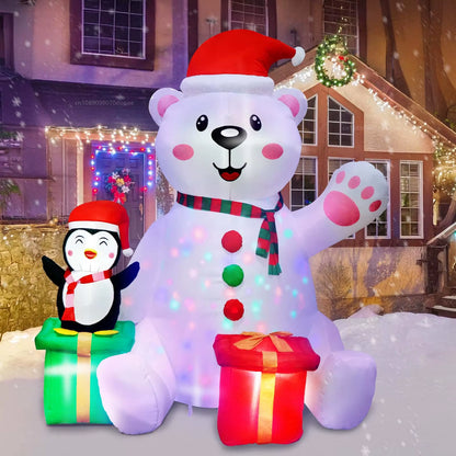 6FT Inflatable Polar Bear & Penguin with LED Lights - Perfect Holiday Yard Decoration for Christmas Parties!