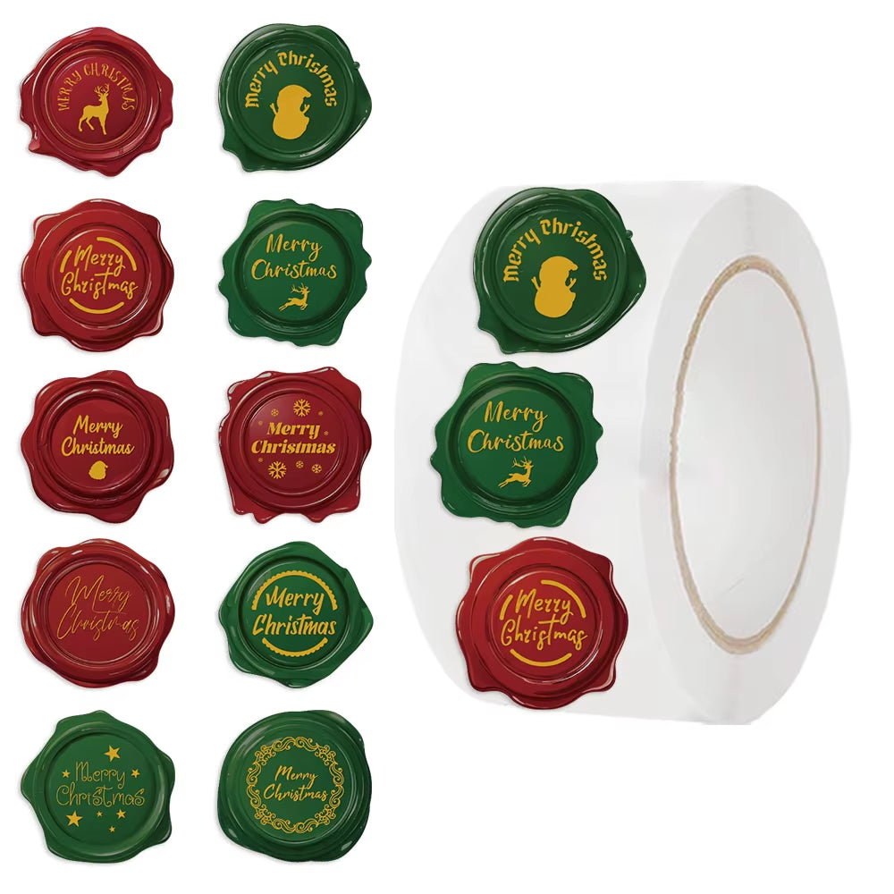 500PCS Festive Christmas Gift Stickers - Self-Adhesive Wax Seal Labels for Holiday Gift Wrapping & Party Decorations