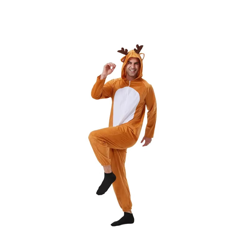 Brown Reindeer Adult Onesie Animal Cosplay Jumpsuit Men'S Halloween Christmas Party Costume