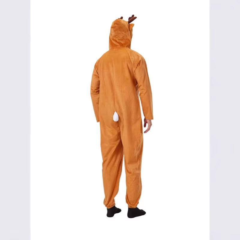 Brown Reindeer Adult Onesie Animal Cosplay Jumpsuit Men'S Halloween Christmas Party Costume