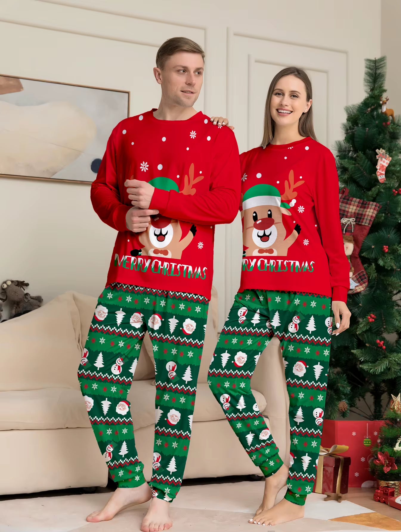 2024 Festive Family Matching Christmas Pajamas Set for Moms and Kids