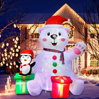 6FT Inflatable Polar Bear & Penguin with LED Lights - Perfect Holiday Yard Decoration for Christmas Parties!