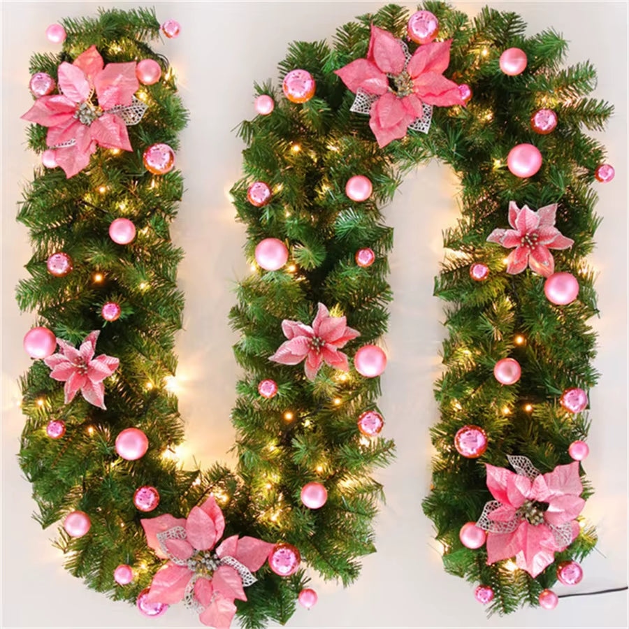 Vibrant 2.7M Christmas Garland Lights - 5 Color Rattan Wreath for Festive Mantels, Fireplaces, Stairs, Walls, and Doors