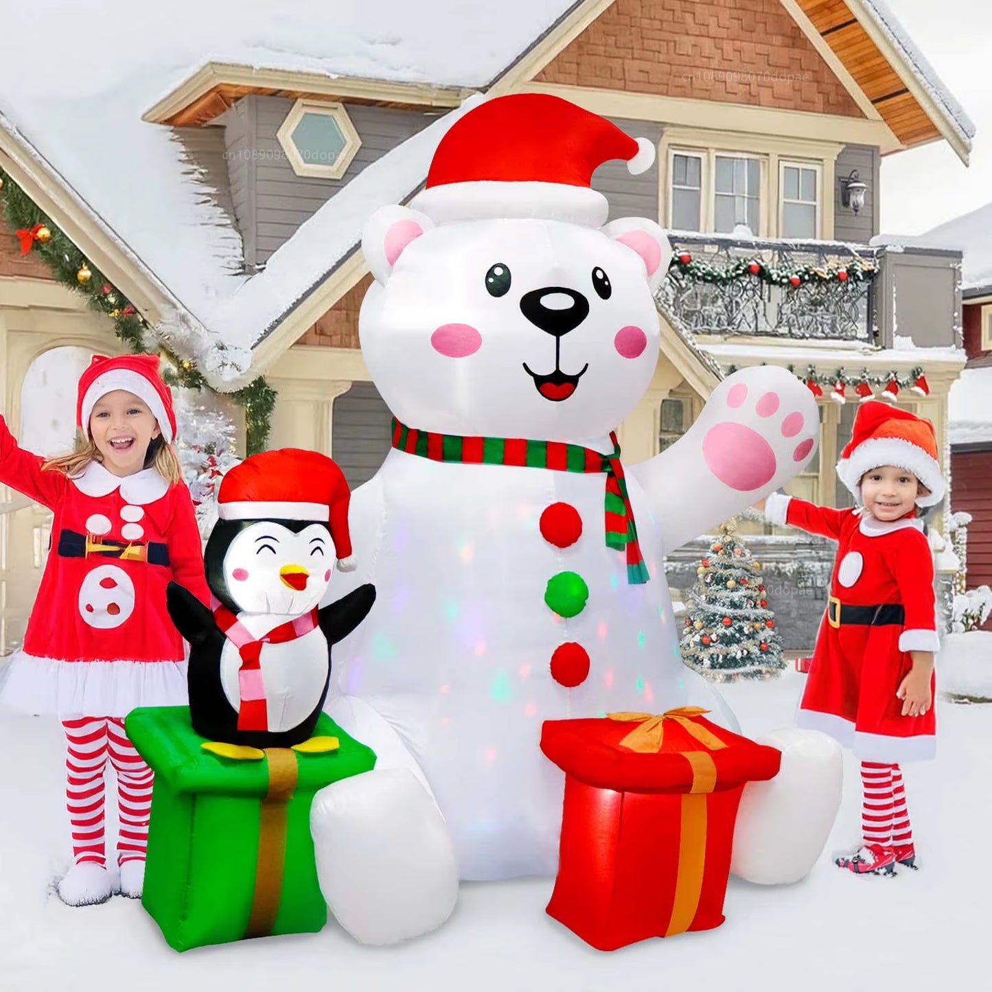 6FT Inflatable Polar Bear & Penguin with LED Lights - Perfect Holiday Yard Decoration for Christmas Parties!