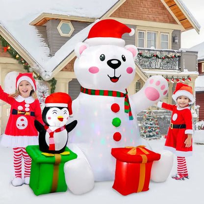 6FT Inflatable Polar Bear & Penguin with LED Lights - Perfect Holiday Yard Decoration for Christmas Parties!